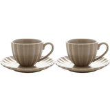 Jogo 2 Xícaras de Café com Pires de Porcelana Petala Areia Matt 90ml - Ela Decora