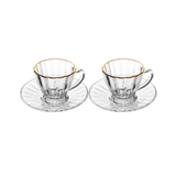 Jogo 2 Xícaras de Café com Pires Radial em Cristal Fio de Ouro 70ml - Ela Decora