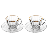 Jogo 2 Xícaras de Chá com Pires Radial em Cristal Fio de Ouro 180ml - Ela Decora
