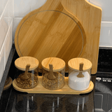 Jogo 3 Porta Condimentos com Suporte de Bambu e Colher 4 Peças - Ela Decora