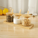 Jogo 3 Porta Condimentos com Suporte de Bambu e Colher 4 Peças - Ela Decora