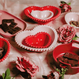 Jogo 4 Bowls em Porcelana Coração Beads Vermelho 13cm - Ela Decora