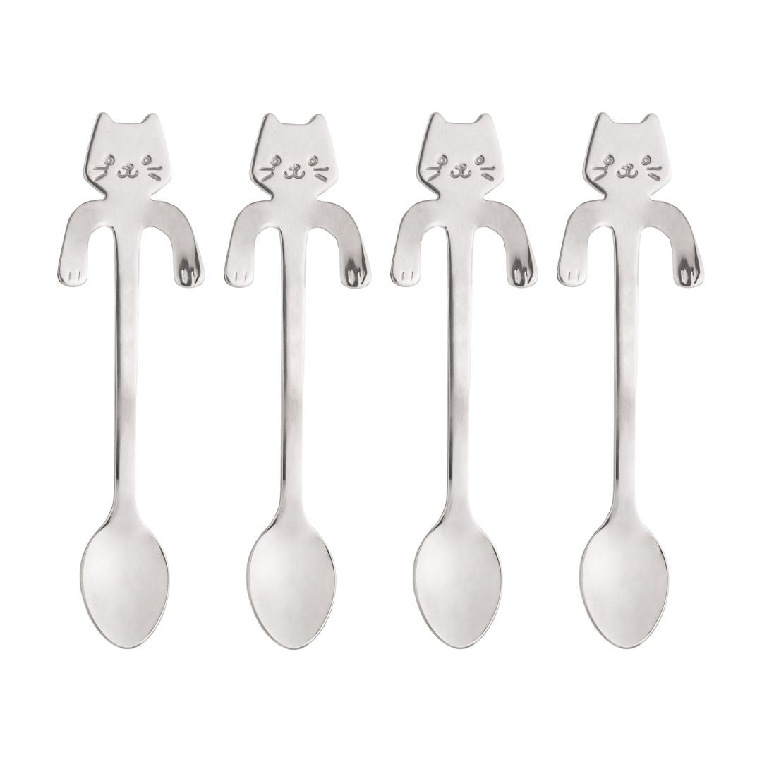 Jogo 4 Colheres para Chá em Aço Inox Cat Cromado - Ela Decora