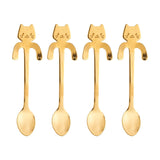 Jogo 4 Colheres para Chá em Aço Inox Cat Dourado - Ela Decora