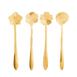 Jogo 4 Colheres para Chá Flores Aço Inox Dourado - Ela Decora