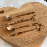 Jogo 4 Colheres Para Chá Flores Aço Inox Rose Gold - Ela Decora