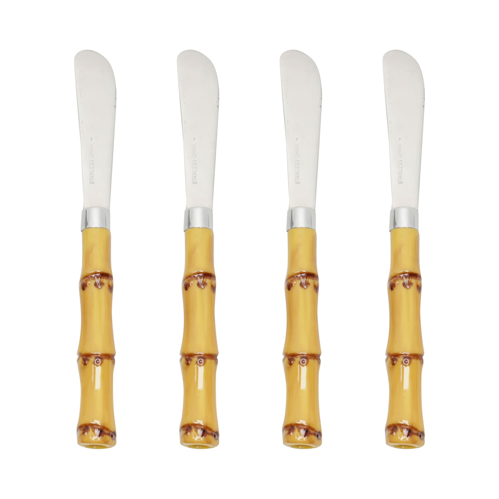 Jogo 4 Espátulas Luxo Bambu em Aço Inox com Cabo de Plástico 16cm - Ela Decora