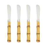Jogo 4 Espátulas Luxo Bambu em Aço Inox com Cabo de Plástico 16cm - Ela Decora