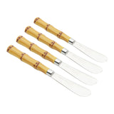 Jogo 4 Espátulas Luxo Bambu em Aço Inox com Cabo de Plástico 16cm - Ela Decora