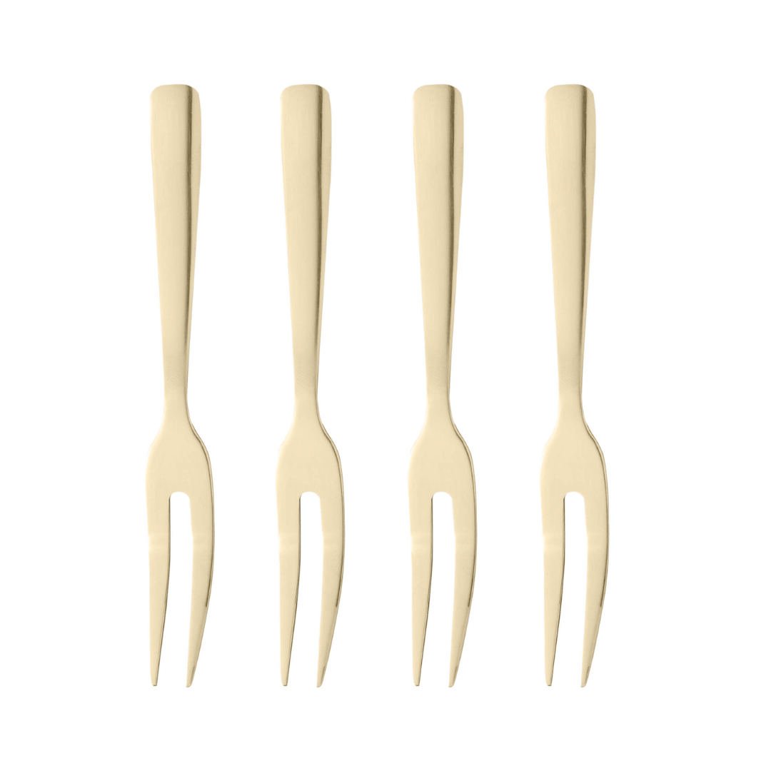 Jogo 4 Garfos para Aperitivo Aço Inox Dourado - Ela Decora