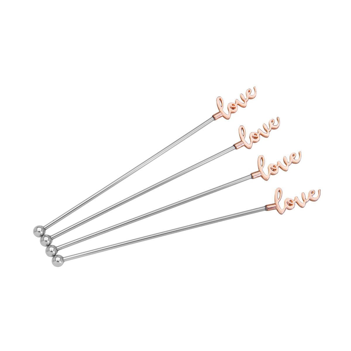 Jogo 4 Mexedores de Drink Love Zamac Rose Gold - Ela Decora