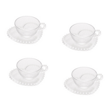 Jogo 4 Xícaras Chá Cristal de Chumbo Com Pires Coração Pearl 180ml - Ela Decora