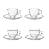 Jogo 4 Xícaras com Pires para Chá em Cristal 200ml - Ela Decora