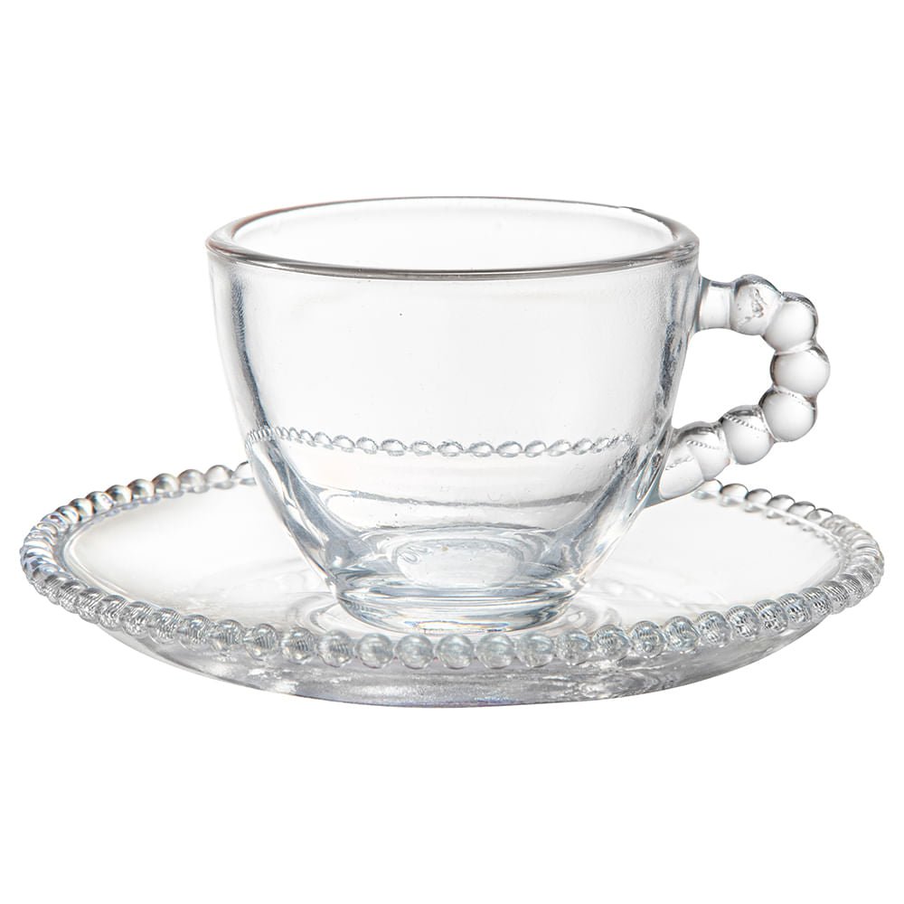 Jogo 4 Xícaras com Pires para Chá em Cristal 200ml - Ela Decora