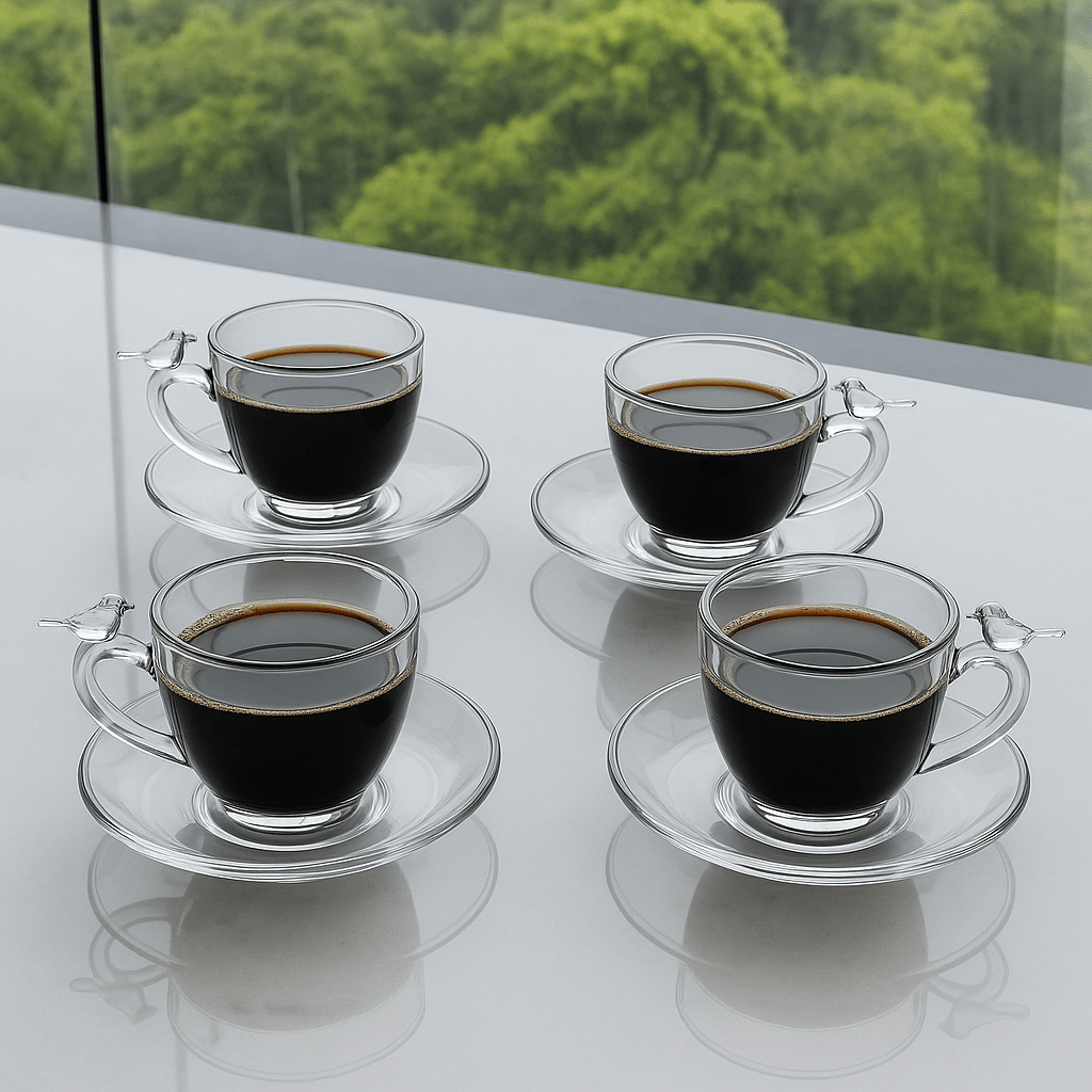 Jogo 4 Xícaras de Café Bird com Pires Cristal 80ml - Ela Decora
