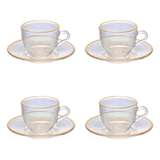 Jogo 4 Xícaras de Café com Pires Cristal Menfis com Borda Dourada 85ml - Ela Decora