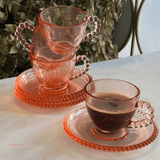 Jogo 4 Xicaras de Café Cristal de Chumbo com Pires Pearl Rosa 80ml - Ela Decora