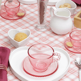 Jogo 4 Xicaras de Café Cristal de Chumbo com Pires Pearl Rosa 80ml - Ela Decora
