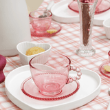 Jogo 4 Xicaras de Café Cristal de Chumbo com Pires Pearl Rosa 80ml - Ela Decora