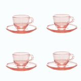 Jogo 4 Xicaras de Café Cristal de Chumbo com Pires Pearl Rosa 80ml - Ela Decora