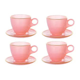 Jogo 4 Xicaras de Chá com Pires Fio de Ouro em Cristal Rosa 170ml - Ela Decora