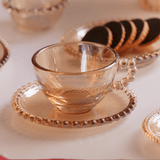 Jogo 4 Xicaras para Chá em Cristal com Pires Pearl Âmbar 180ml - Ela Decora