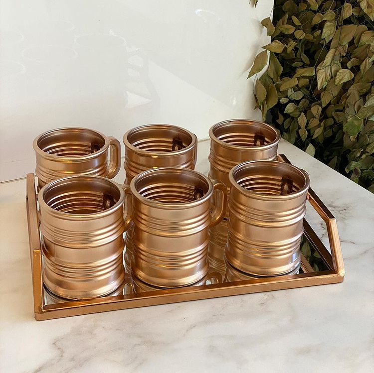 Jogo 6 Canecas de Vidro Vintage Rose Gold 95ml - Ela Decora