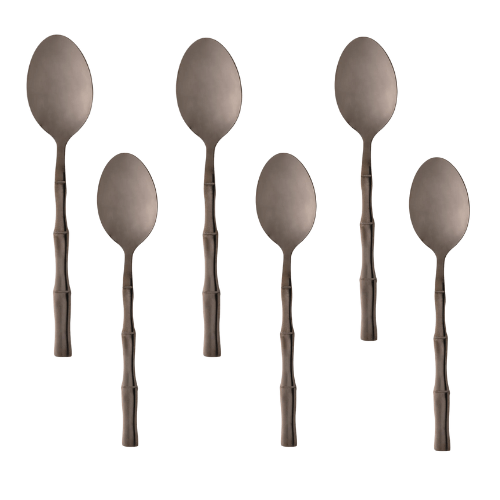 Jogo 6 Colheres para Chá Estilo Bambu Aço Inox Elegant Preto Ônix 12,5 cm - Ela Decora