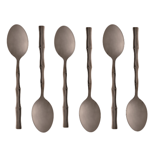Jogo 6 Colheres para Mesa Estilo Bambu Aço Inox Elegant Preto Ônix 19,8 cm - Ela Decora