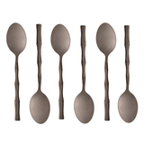 Jogo 6 Colheres para Mesa Estilo Bambu Aço Inox Elegant Preto Ônix 19,8 cm - Ela Decora