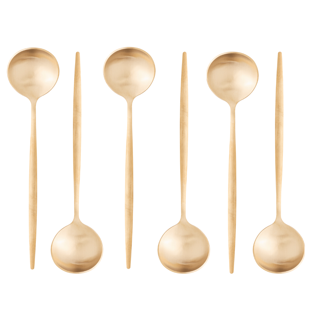 Jogo 6 Colheres para Mesa Opera Aço Inox Dourado 21cm - Ela Decora