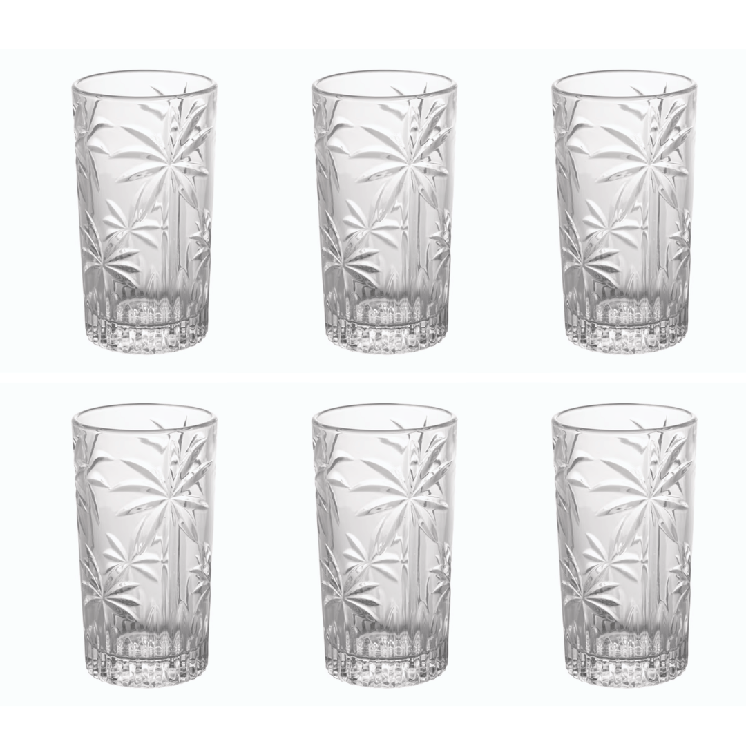 Jogo 6 Copos Altos Cristal de Chumbo Palm Tree 360ml - Ela Decora