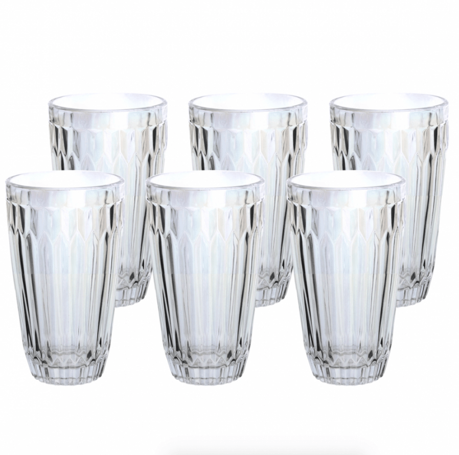 Jogo 6 Copos Altos em Cristal Ecológico Furta Cor 355ml 13cm - Ela Decora