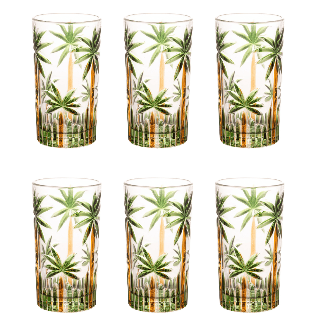 Jogo 6 Copos Altos em Cristal Palm Tree 360ml - Ela Decora