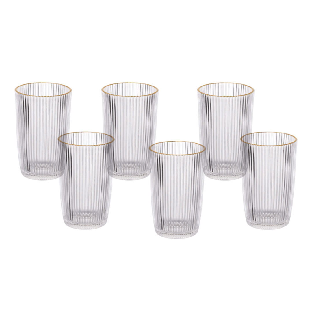 Jogo 6 Copos Altos Graffiato com Borda Dourada 370ml - Ela Decora
