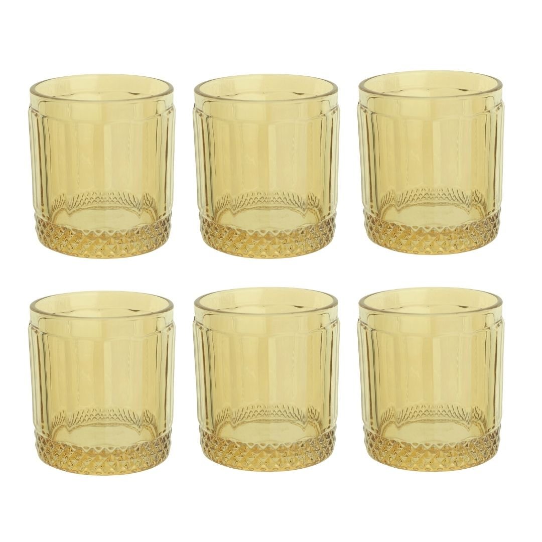 Jogo 6 Copos Baixos em Vidro Âmbar 320ml 9cm - Ela Decora