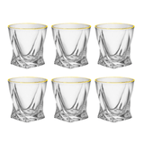 Jogo 6 Copos Baixos Whisky em Cristal com Borda Dourada 300ml - Ela Decora