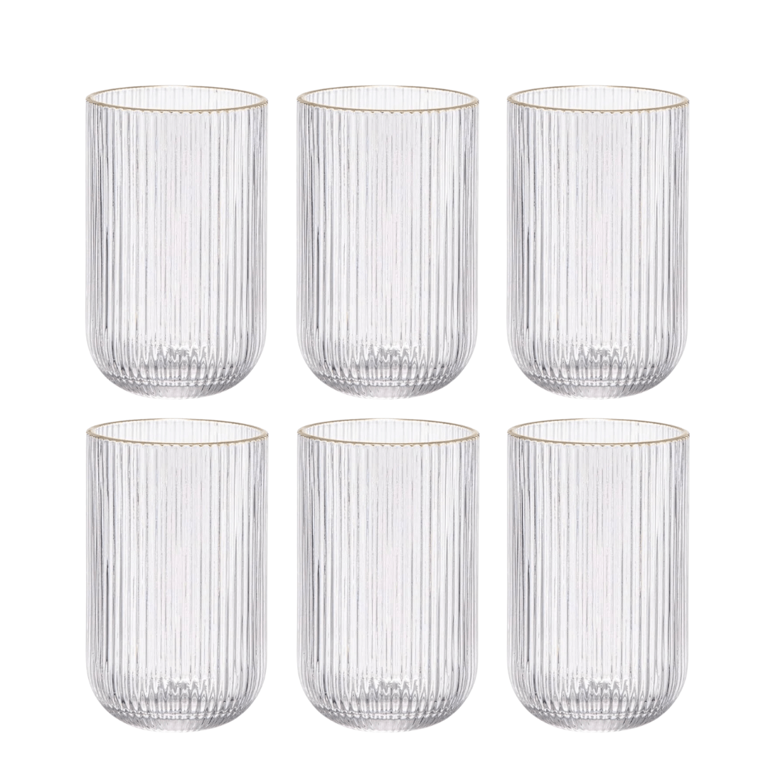 Jogo 6 Copos Cameratta em Vidro com Borda Dourada 425ml - Ela Decora