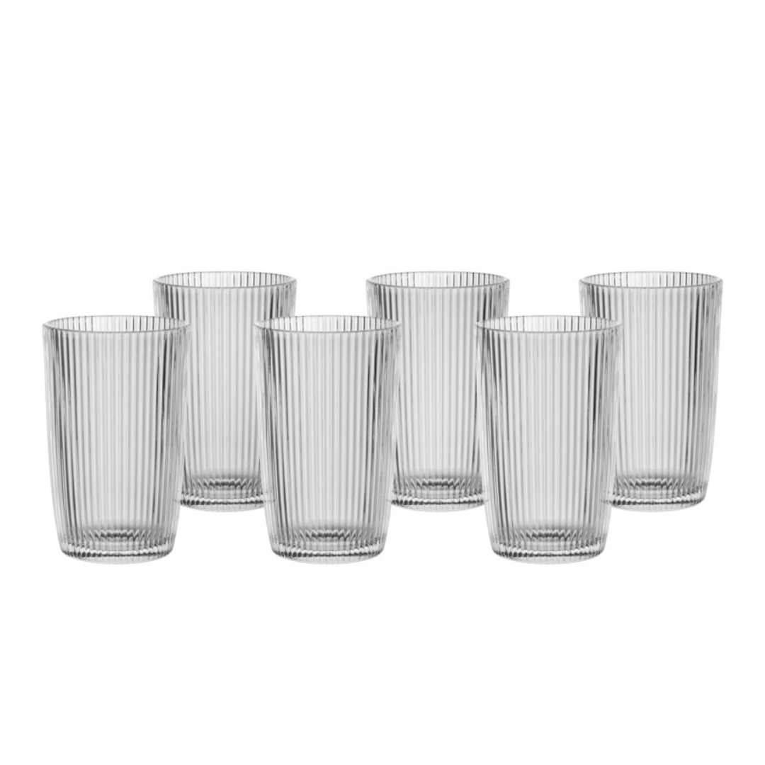 Jogo 6 Copos de Vidro Alto Long Drink Graffiato Transparente 370ml - Ela Decora