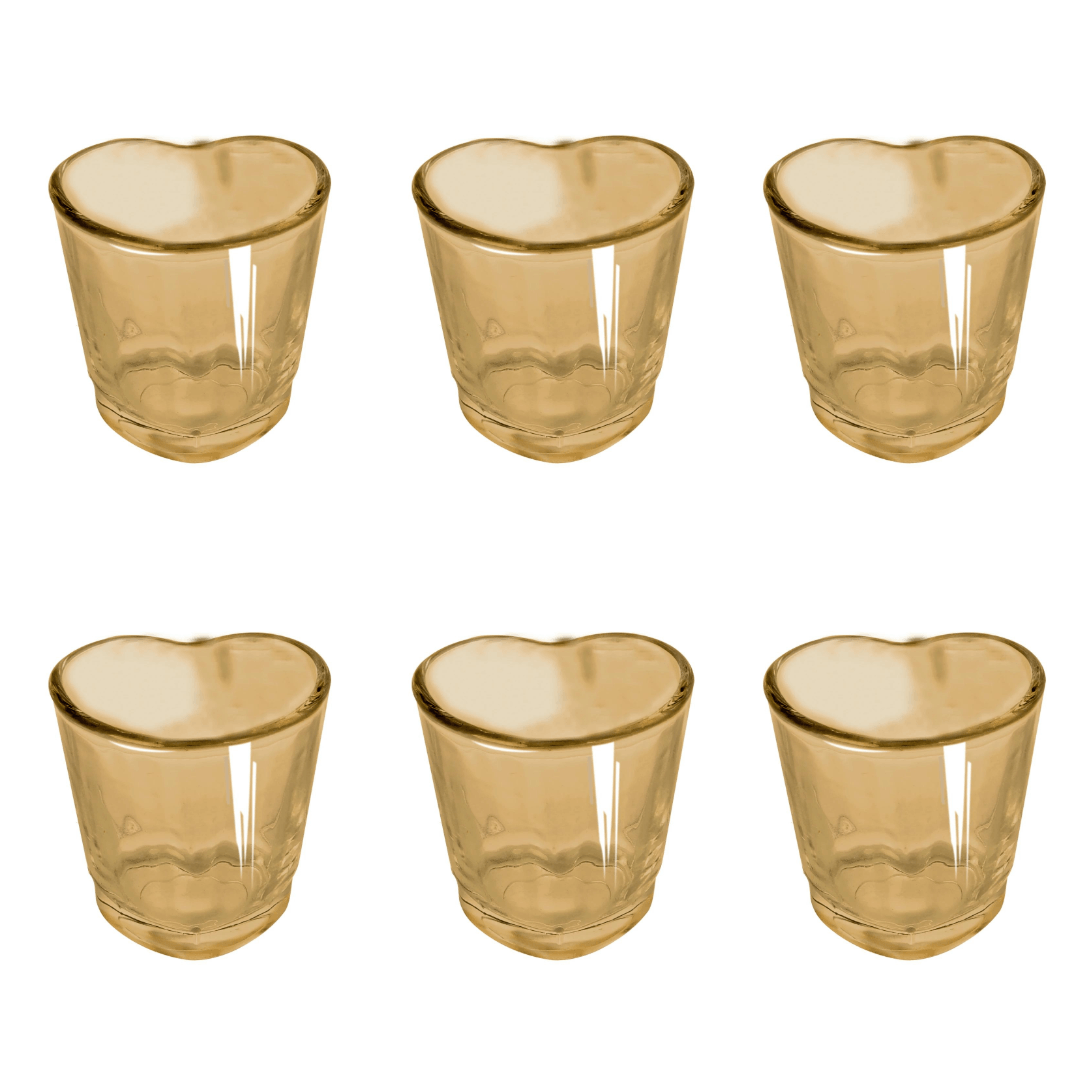 Jogo 6 Copos para Shot Licor de Vidro Coração Âmbar 45ml - Ela Decora