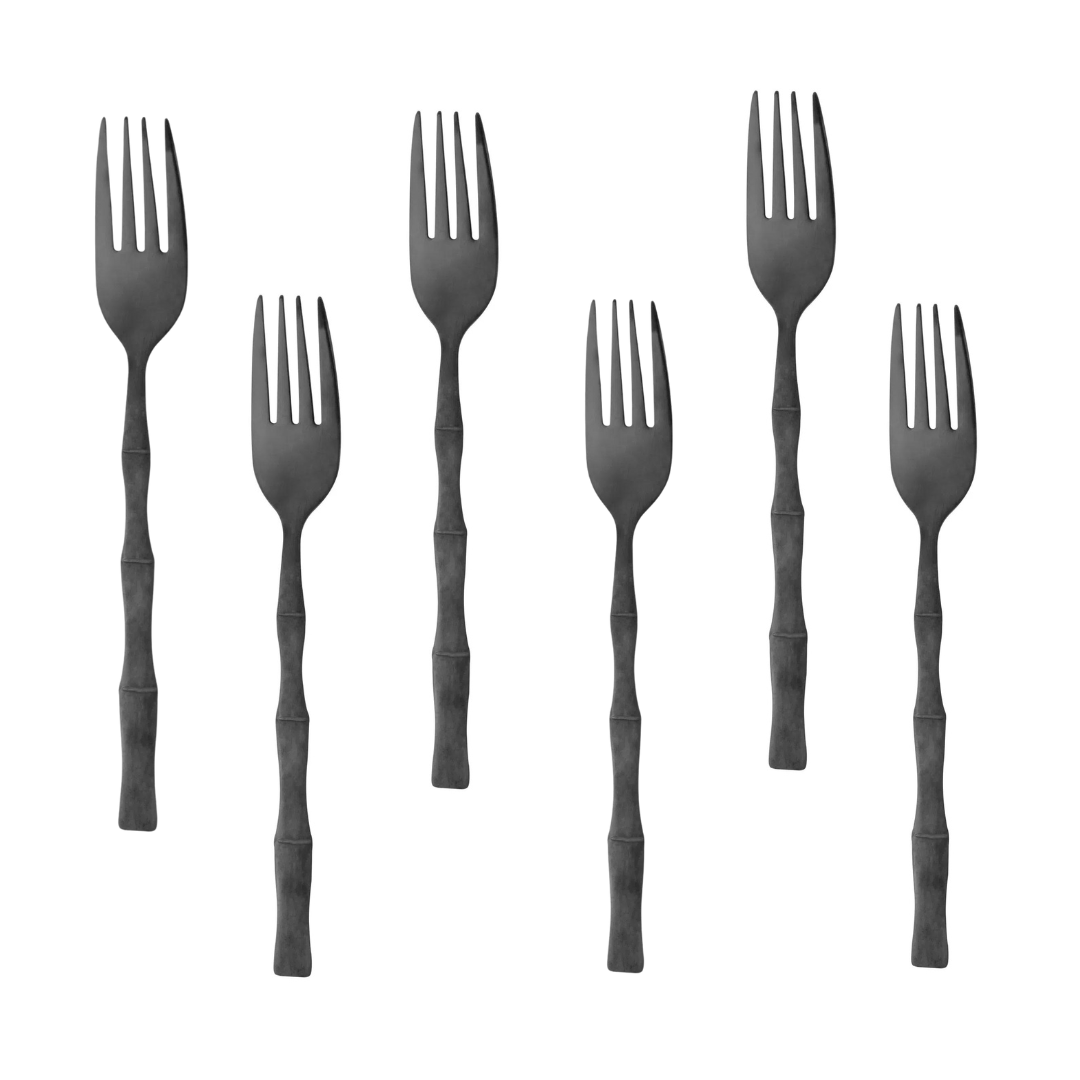 Jogo 6 Garfos Para Mesa Estilo Bambu Elegant Aço Inox Preto Ônix 19,8 cm - Ela Decora
