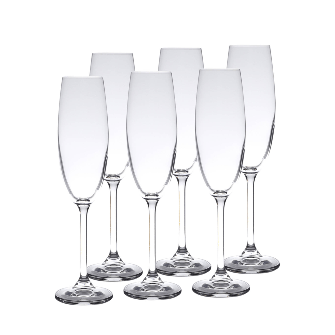 Jogo 6 Taças de Cristal Ecológica para Champagne Espumante Transparente 220ml - Ela Decora