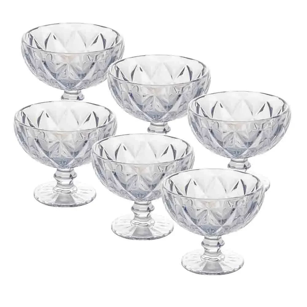 Jogo 6 Taças de Sobremesa de Vidro Diamond Transparente 310ml - Ela Decora