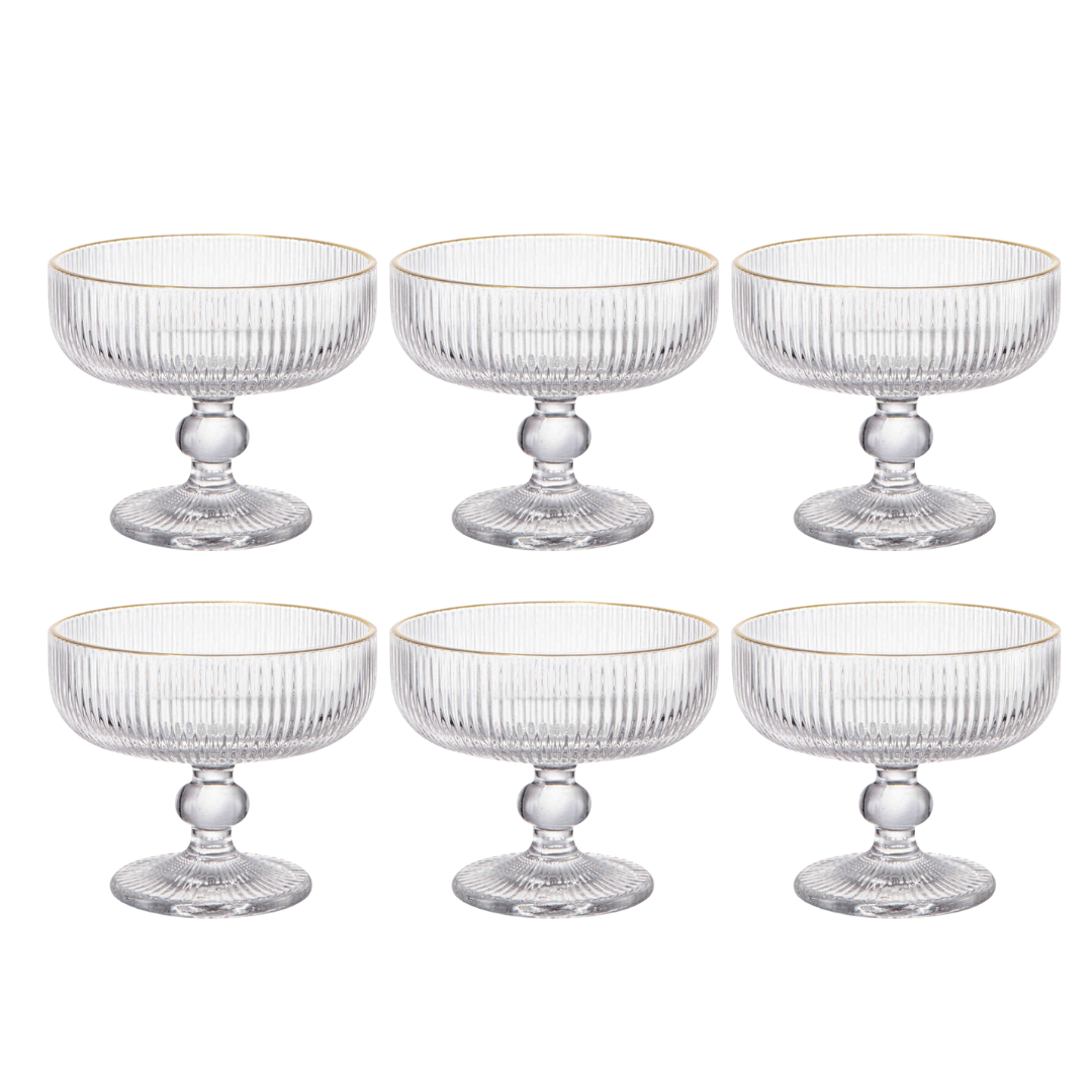 Jogo 6 Taças para Sobremesa Cameratta em Vidro com Borda Dourada 310ml - Ela Decora