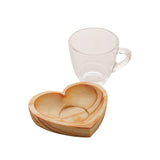 Jogo 6 Xicaras com Pires Coração Madeira Pinus 75ml - Ela Decora