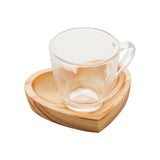 Jogo 6 Xicaras com Pires Coração Madeira Pinus 75ml - Ela Decora