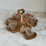 Jogo 6 Xícaras de Café 65ml com Pires Coração e Suporte de Madeira Teca - Ela Decora