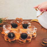 Jogo 6 Xícaras de Café 65ml com Pires Coração e Suporte de Madeira Teca - Ela Decora