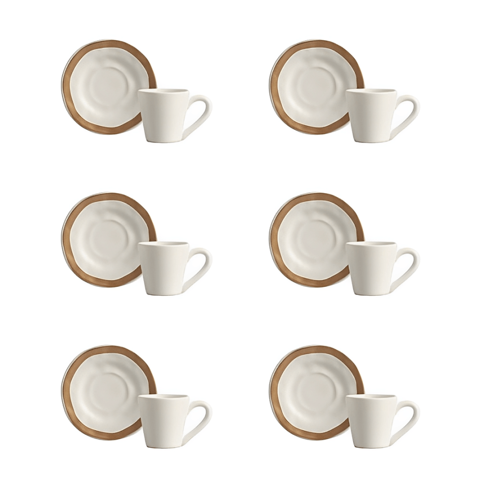 Jogo 6 Xícaras de Café Bege com Filete Amassada - Ela Decora
