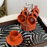 Jogo 6 Xícaras de Café com Pires Agra Cantaloupe Laranja 112ml - Ela Decora